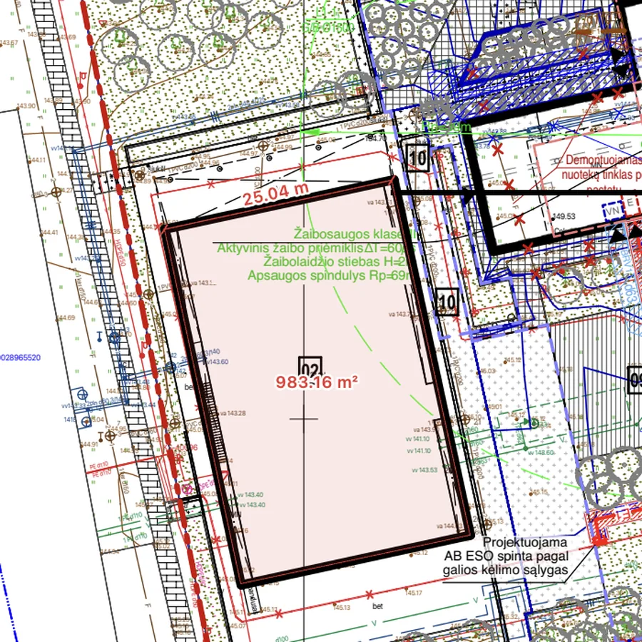 Ncored measuring the length of a building edge and the area of its footprint on a PDF site plan